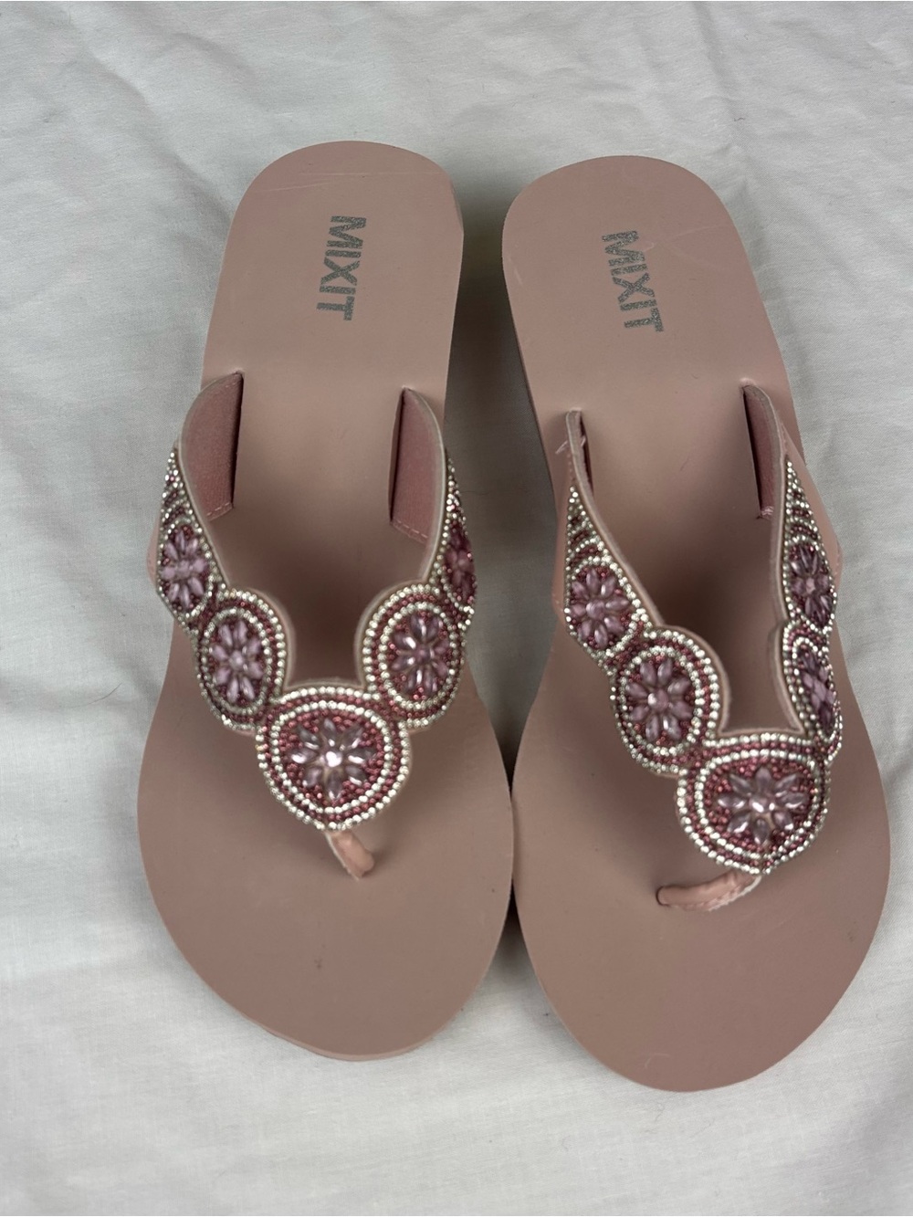 Mixit Blush Pink Beaded Thong Sandals